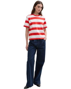 Tom Tailor Boxy Cut Gestreiftes T-Shirt Für Damen - Rot