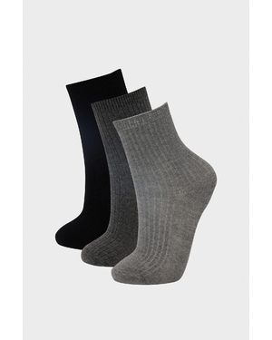 Defacto 3-Teilige Lange Baumwollsocken Für Jungen E5516A8Ns Für Herren - Schwarz