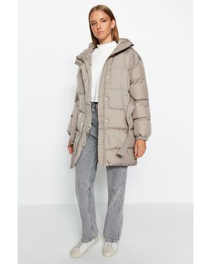 Trendyol Nerzfarbene Wasserabweisende Lange Jacke Mit Gürteltür Für Damen - Grau