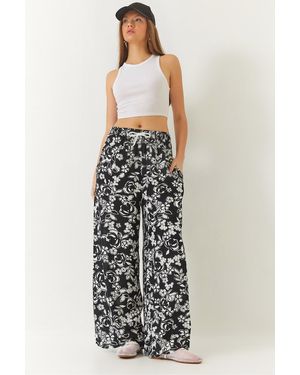 Bianco Lucci Palazzo-Hose Aus Viskose Mit Elastischem Bund Und Gemusterten Taschen 60261433 Für Damen - Weiß