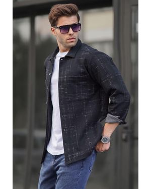 Madmext Anthrazitfarbenes, Gemustertes Hemd Mit Normaler Passform Für Herren - Schwarz