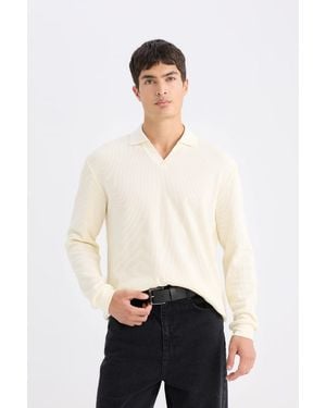Defacto Polokragen-Sweatshirt Mit Normaler Passform Für Herren - Weiß