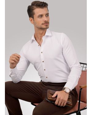 Etikmen Weißes Slimfit-Hemd Mit Kaffeeknöpfen Für Herren