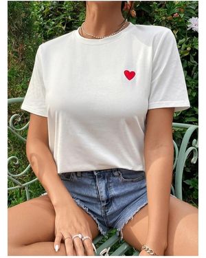 My Blog Weißes T-Shirt Mit Herzdetail Für Damen - Schwarz