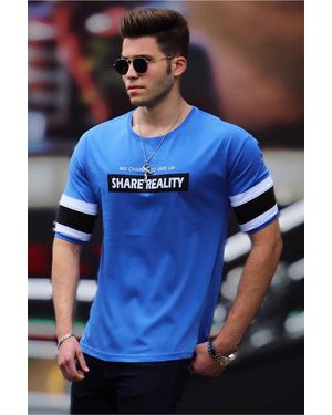 Madmext Modell Bedrucktes T-Shirt Für Herren - Blau