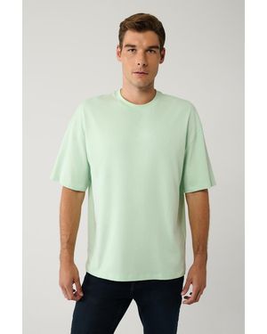AVVA Mintgrünes T-Shirt Mit Rundhalsausschnitt, Bedruckt Aus 100 Baumwolle 001037 Für Herren