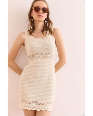 Olalook Mini-Baumwollkleid Mit Eng Anliegendem Strickmuster Und Detaillierter Taille Elb- 19002361 Für Damen - Natur
