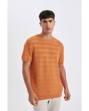 Defacto Kurzärmliges Strick-T-Shirt Aus Baumwolle Mit Normaler Passform Und Rundhalsausschnitt D3580Ax24Sm Für Herren - Orange