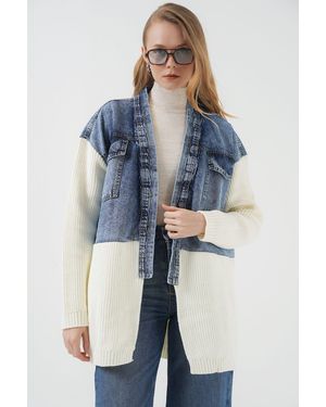 Bigdart 15919 Lange Strick-Jeansjacke – Für Damen - Blau