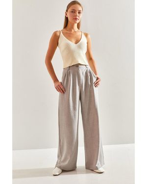 Bianco Lucci Palazzo-Hose Aus Leinen-Viskose - Grau