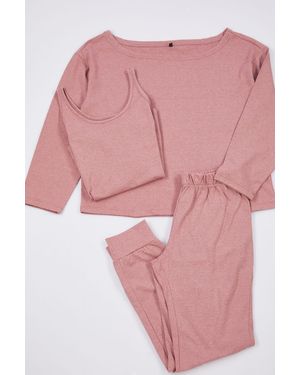 Trendyol 3-teiliges pyjama-set aus baumwolle mit getrockneten rosen thmaw25pt00006 - Pink