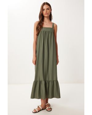 Happiness İstanbul Khakifarbenes Sommer-Tensel-Kleid Mit Trägern Und Volants Für Damen - Grün