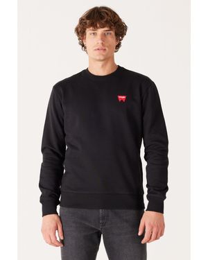 Wrangler Schwarzes Sweatshirt Aus 100 Baumwolle Mit Rundhalsausschnitt Und Normaler Passform Für Herren