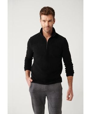 AVVA Kältebeständig Half Zip Stehkragen Fleece Sweatshirt E 001068 Für Herren - Schwarz