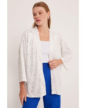 Bigdart Silberner Strickkimono Mit Perlen 5925 Für Damen - Weiß