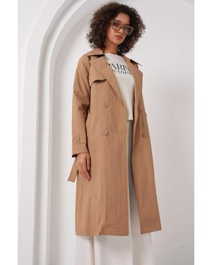 Bigdart 5938 Modell Kamelfarbener Zweireihiger Trenchcoat Mit Kragen Für Damen - Braun