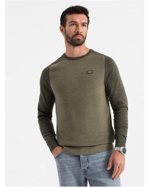 Ombre Baumwoll-Pullover Mit Patch Und Raglanärmeln Oliv V2 M Für Herren - Grün