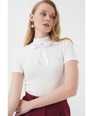 Bigdart 926 Kurzarmbluse Mit Kragendetail – Für Damen - Weiß