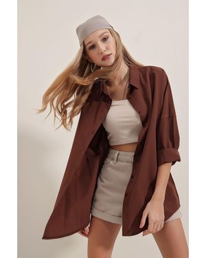 Bigdart 3900 Oversize-Lang-Basic-Hemd – Für Damen - Braun