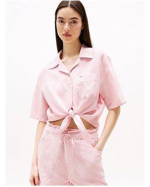 Tommy Hilfiger Tjw Crp Leinen Ss Hemd Für Damen - Pink