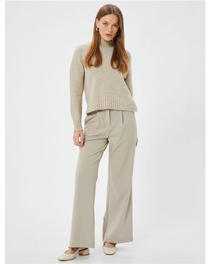 Koton Weicher Strickpullover Mit Langen Ärmeln Und Stehkragen Für Damen - Weiß