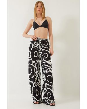 Bianco Lucci Gemusterte Hose Aus Viskose Mit Taillenschnürung Für Damen - Weiß