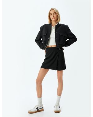 Koton Zweireihiger Mini-Shorts-Rock Mit Halbem Gürtel Für Damen - Schwarz