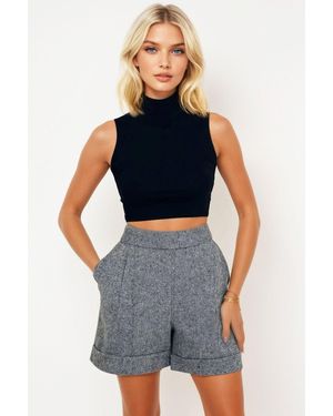 Trend Alaçatı Stili Graue Shorts Mit Zwei Beinen Und Zwei Taschen Für Den Winter Für Damen - Blau