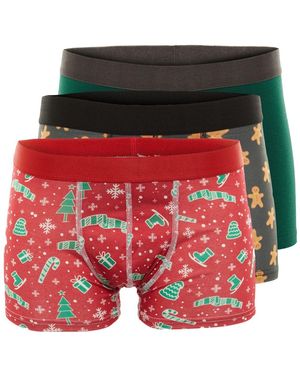 Trendyol 3-Teiliges Farb-Boxerset Mit Flacher Mischung – Für Herren - Rot
