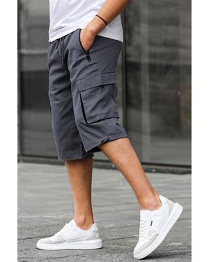 Madmext Geräucherte Gabardine-Capri-Shorts Mit Cargo-Tasche Für Herren - Grau