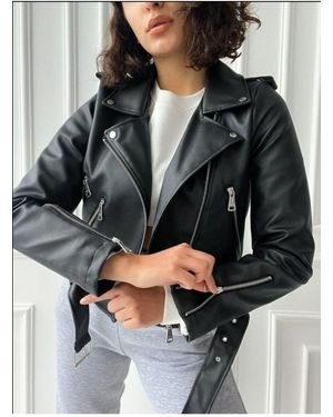 Afiş Butik Schwarze Lederjacke Für Damen