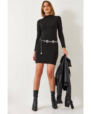 Bianco Lucci Basic-Kleid Mit Rollkragenpullover Für Damen - Schwarz
