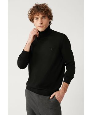 AVVA Schwarzer Strickpullover Mit Rollkragenpullover E 005002 Für Herren