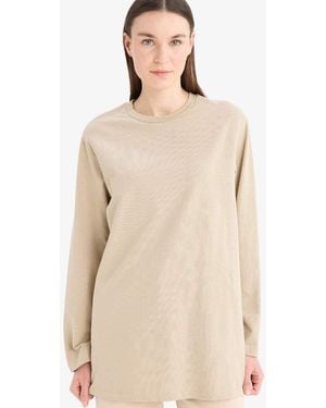 Defacto Regular Fit Langarm-T-Shirt Mit Rundhalsausschnitt Und Tunika D4897Ax25Sm Für Damen - Natur