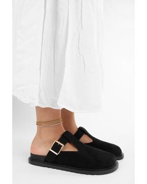 Shoeberry Schwarze Rolie-Hausschuhe Aus Wildleder Mit Schnallendetail Für Damen - Weiß