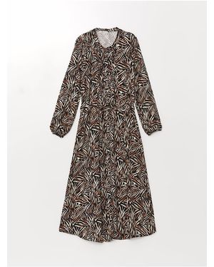 LC Waikiki Lcw Langärmliges Print-Rundhalskleid Für Damen - Weiß