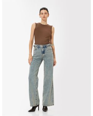 Koton Standard-Jeans Mit Weitem Bein Und Knopftaschen Aus Baumwolle – Jeans Mit Weitem Bein Für Damen - Blau