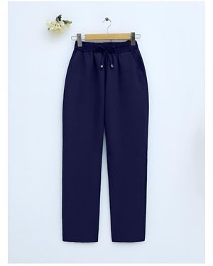 Modamorfo Marineblaue Hose Mit Schmalem Bein Und Schnürung An Der Taille Für Damen