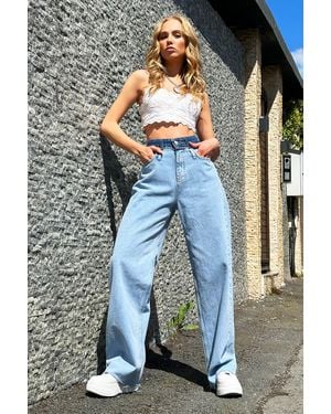 Trend Alaçatı Stili Palazzo-Jeans Mit Farbverlauf - Blau