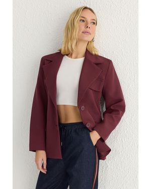 Trendyol Burgunderfarbene, Übergroße, Gefütterte, Gewebte Blazerjacke Für Damen - Rot