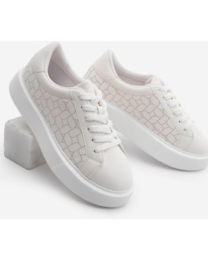 Marjin Sneaker Dicke Sohle Gemusterte Schnürschuhe Linay Für Damen - Weiß