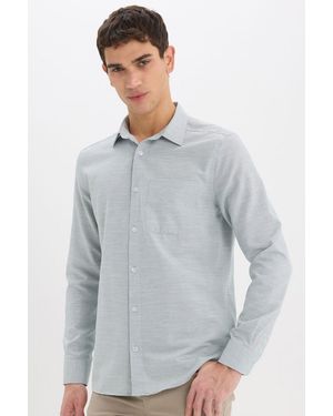 Defacto Modernes, Schlichtes, Langärmliges Basic-Hemd Mit Polokragen Für Herren - Grau