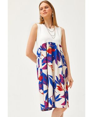 Olalook Saks Top Crystal Bottom Gemustertes Strickkleid Für Damen - Weiß