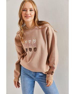 Bianco Lucci Sweatshirt Mit Dreifädigem Raised Heart-Print Für Damen - Blau