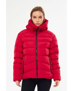 D1fference Roter, Winddichter, Aufblasbarer Wintermantel Mit Kapuze Für Damen