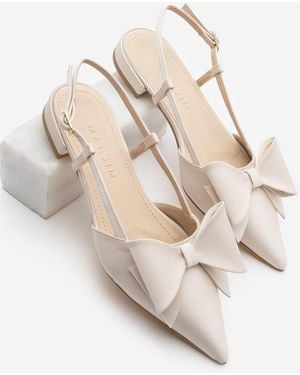 Marjin Ballerinas Mit Spitzer Zehenpartie Und Schleife, Detailliertes Slingback-Ballett, Monvi, Satin Für Damen - Weiß