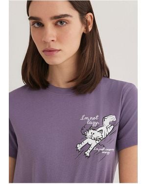 Mavi T-Shirt Mit Katzenmuster Slim Fit Slim Fit-70608 Für Damen - Lila