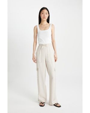 Defacto Hohe Taille, Weites Bein, Lange Hose Mit Breiten Beintaschen, Für Damen - Weiß