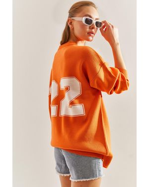 Bianco Lucci Strickpullover Mit Rückenaufdruck Für Damen - Orange