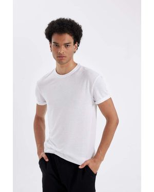 Defacto T-Shirt Mit Rundhalsausschnitt, Langer Muscle-Fit-Passform Und Kurzen Ärmeln Für Herren - Grau